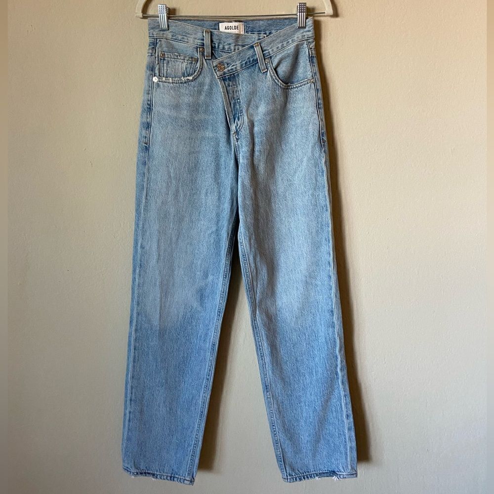 Agolde Criss Cross Upsized Blue Jeans High Waist Straight Leg Size 23 - Picture 12 of 12